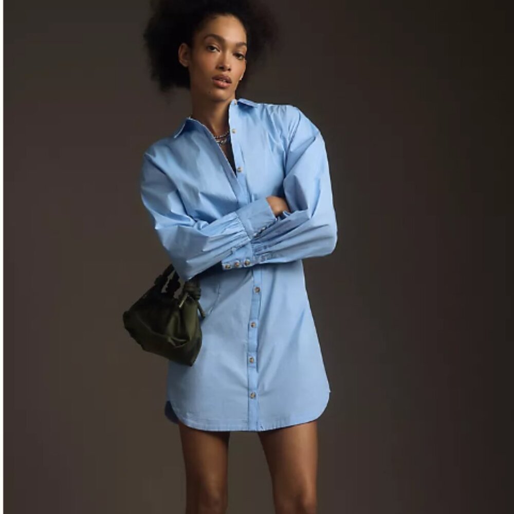 Brand New Maeve Long-Sleeve Poplin Mini Shirt Dress